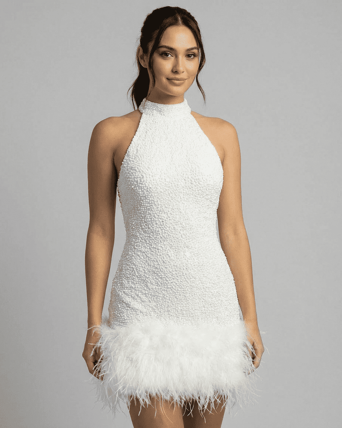 White Bianca sequin halter mini dress