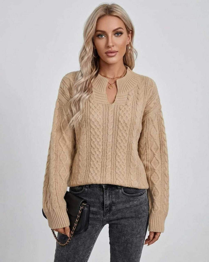 Sienna Sweater by Lauven – Women's cable knit sweater in neutral shade, perfect for Fall Winter styling.