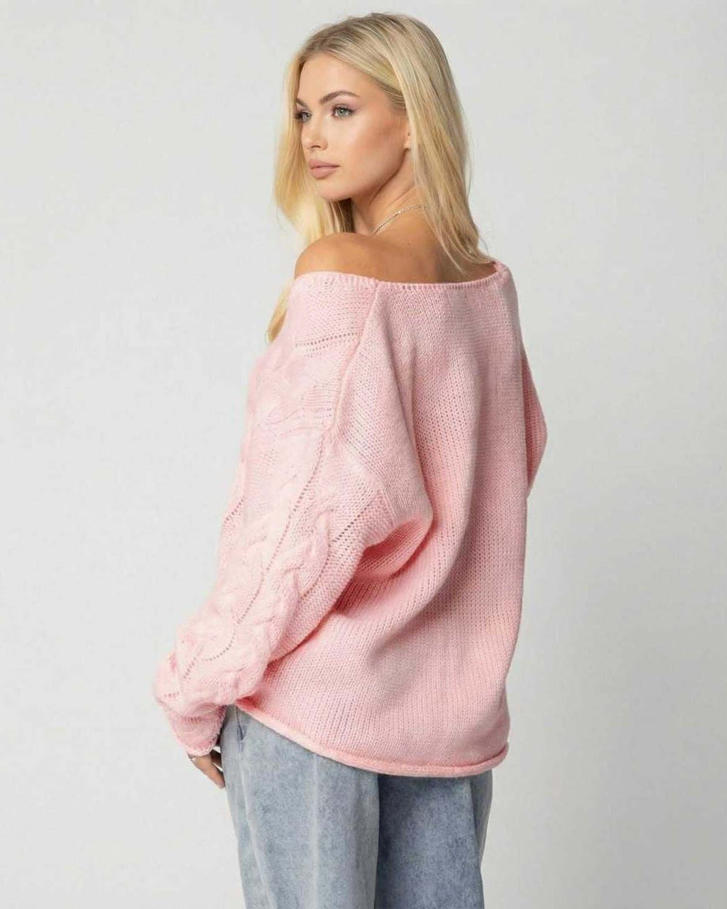 Sienna Sweater by Lauven - Women’s Pink V-Neck Sweater with Long Sleeve Rib Knit Detail, Relaxed Fit.
