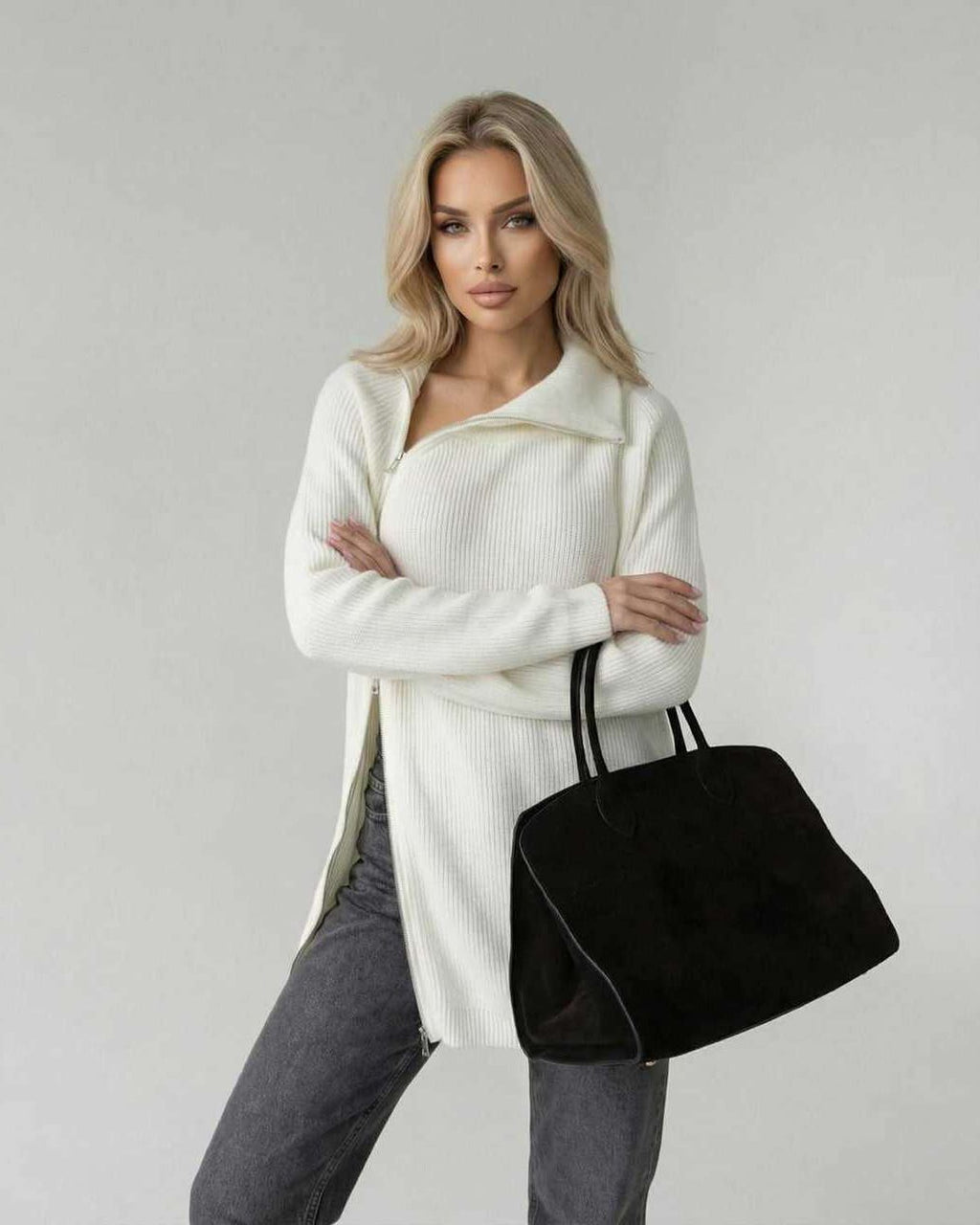 Aspen Sweater by Lauven - Women’s White Turtleneck Sweater in a Loose Fit with Long Sleeves and refined ribbed texture.