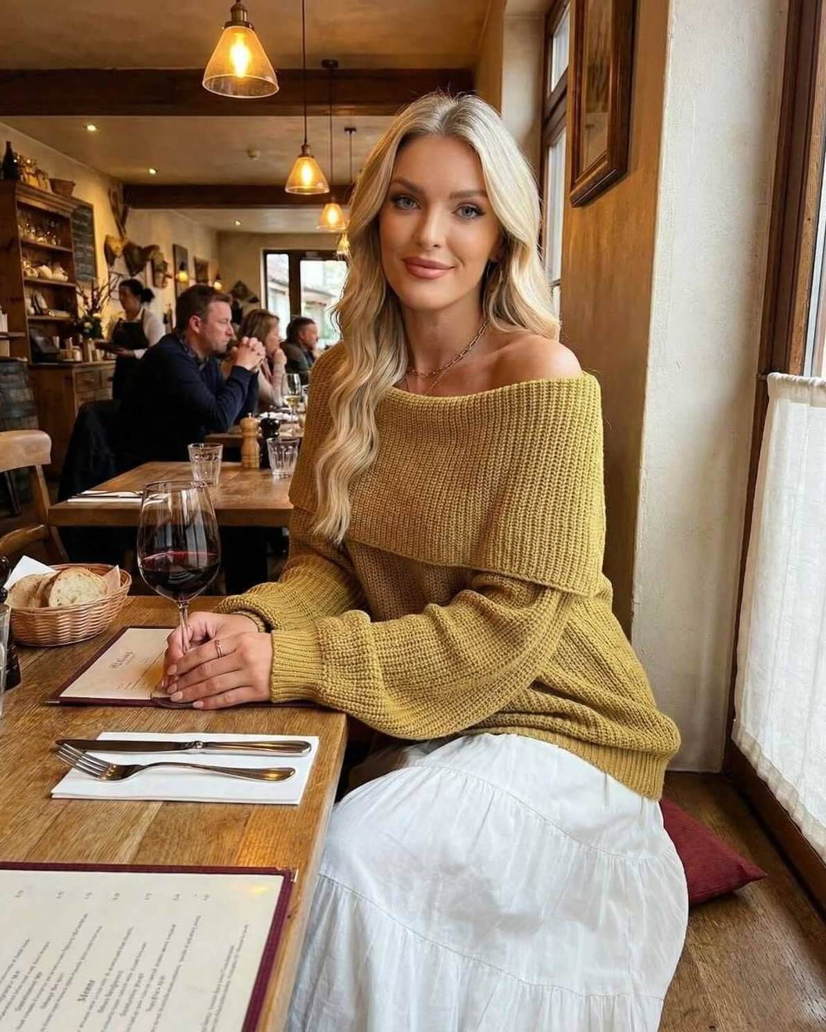 Sahara Sweater by Lauven, women's off the shoulder oversized knit sweater in cozy, rich texture.