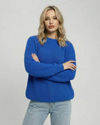 Monaco Sweater by Lauven, women’s blue sweater with loose fit and crew neck, perfect for casual wear.
