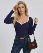 Milano Sweater by Lauven – Women’s V Neck Navy Sweater with Slim Fit Silhouette