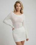 Sienna Mini Dress by Lauven – Women’s white mini dress with long sleeves and fitted waist.