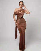 Bronte Maxi Dress - Copper Green Draped Maxi Dress with Bustier Detail, Soft Metallic Sheen by Lauven.