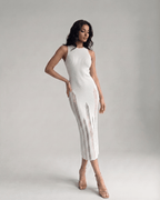 Alba Midi Dress featuring a sleek sleeveless design and sophisticated bodycon fit from Lauven, highlighting modern elegance.
