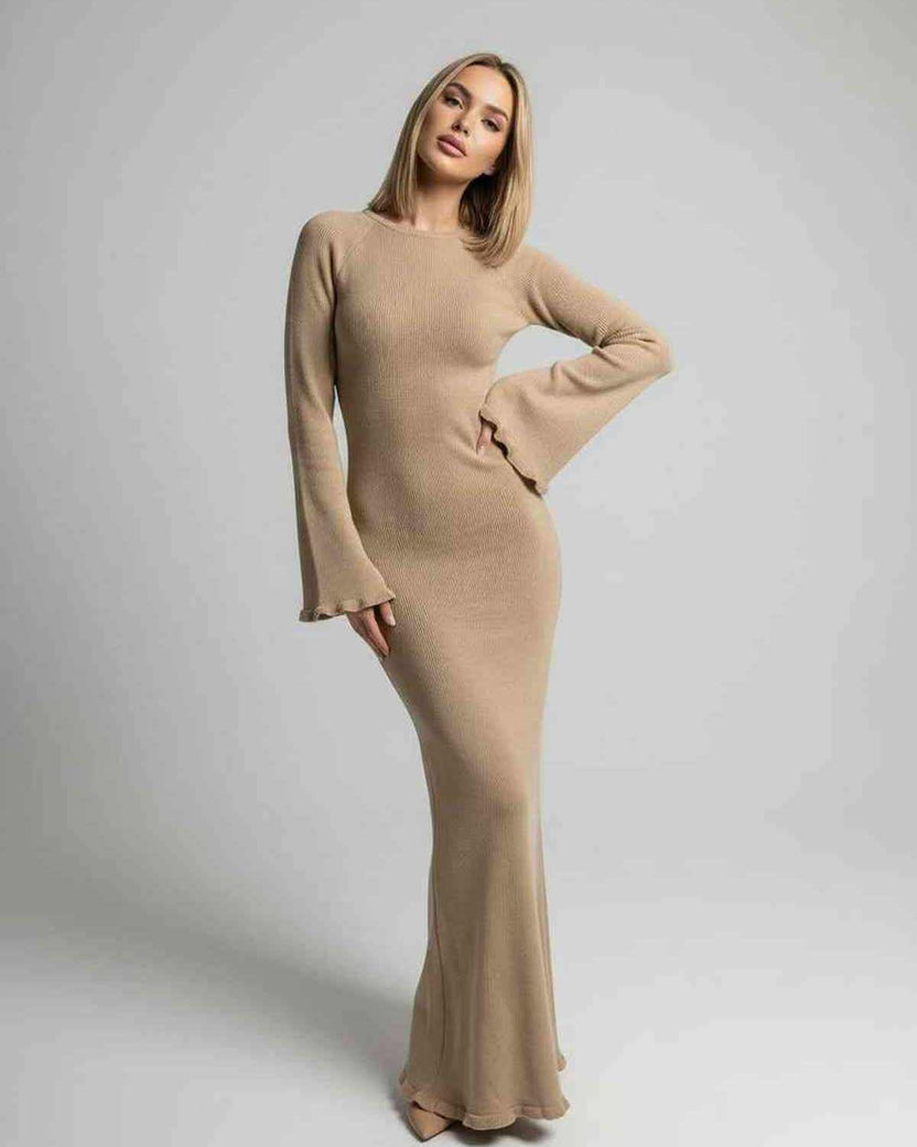 Arden Maxi Dress - Beige A-Line Maxi Dress with Flare Sleeves, elegant and versatile from Lauven.