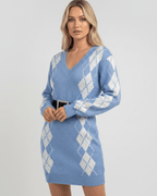 Arden Mini Dress featuring cozy acrylic knit, V-neckline, and ribbed long sleeves by Lauven.