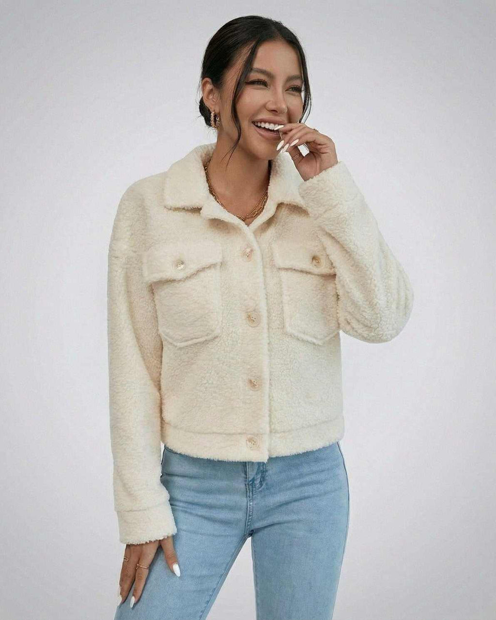 Aspen Jacket by Lauven – Women’s faux fur jacket with lapel collar, perfect for cold-weather layering.