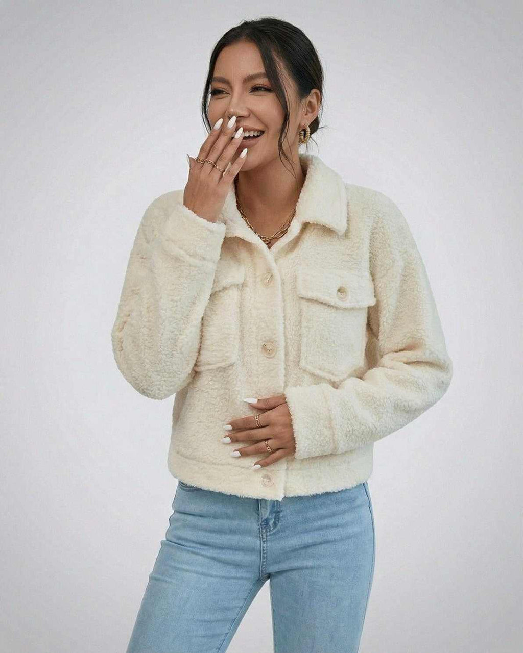Aspen Jacket from Lauven - Women’s faux fur jacket with lapel collar, ideal for cold-weather layering.