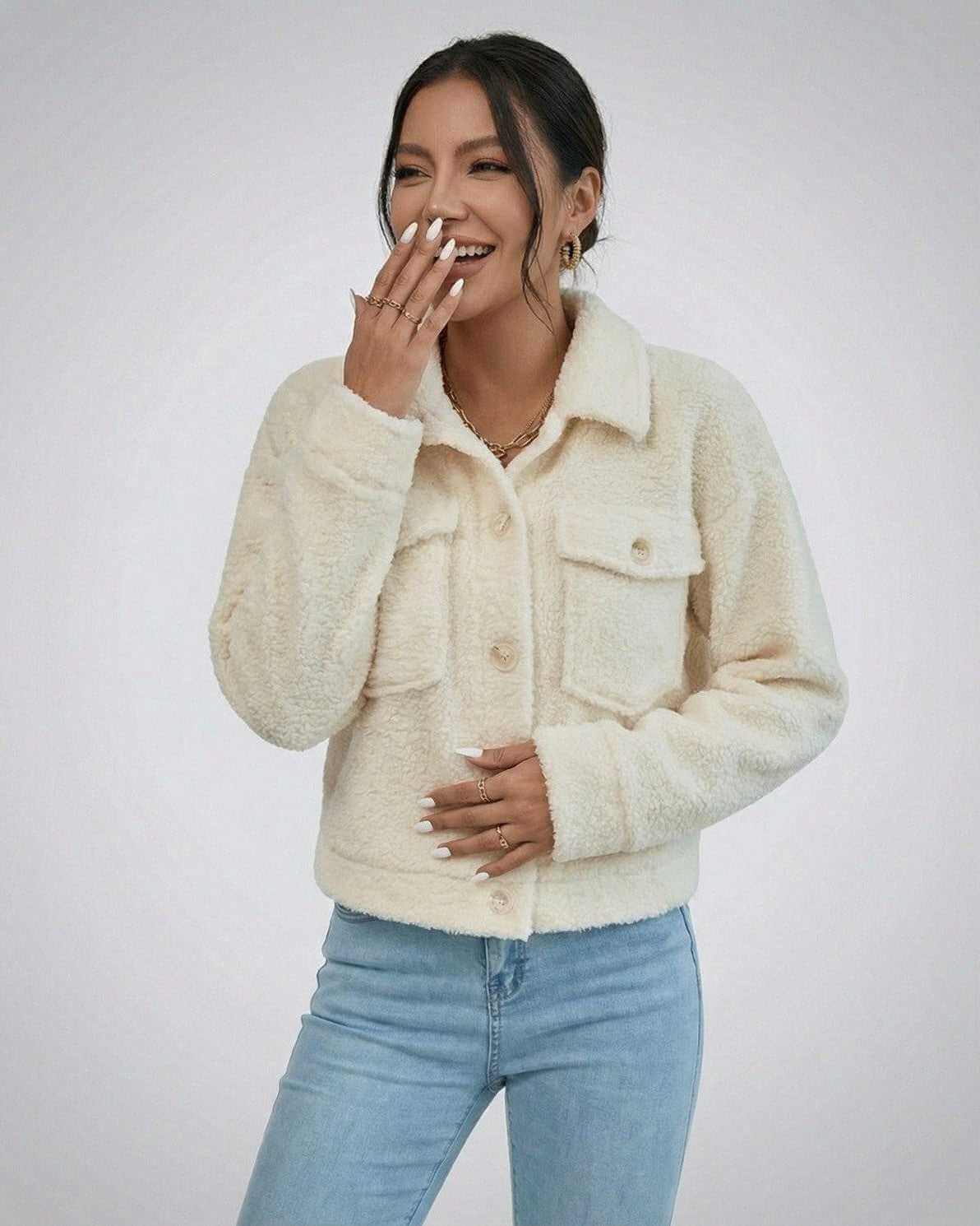 Aspen Jacket from Lauven - Women’s faux fur jacket with lapel collar, ideal for cold-weather layering.