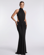 Aurelia Maxi Dress by Lauven, featuring stretch fabric, high neck, and a body-skimming silhouette for elegant evenings.
