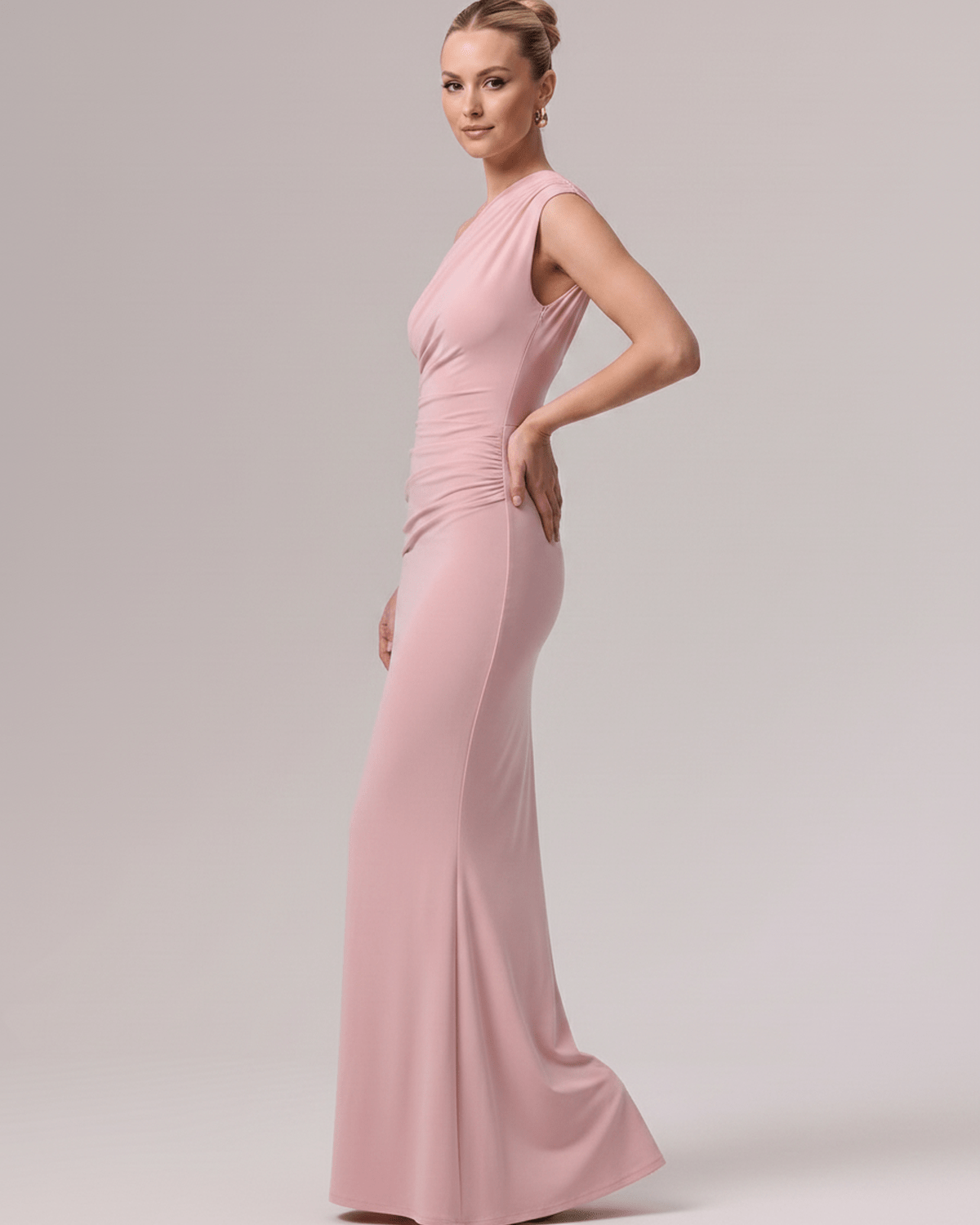 Aurelia Maxi Dress in soft stretch jersey, featuring a one-shoulder design and elegant silhouette, by Lauven.