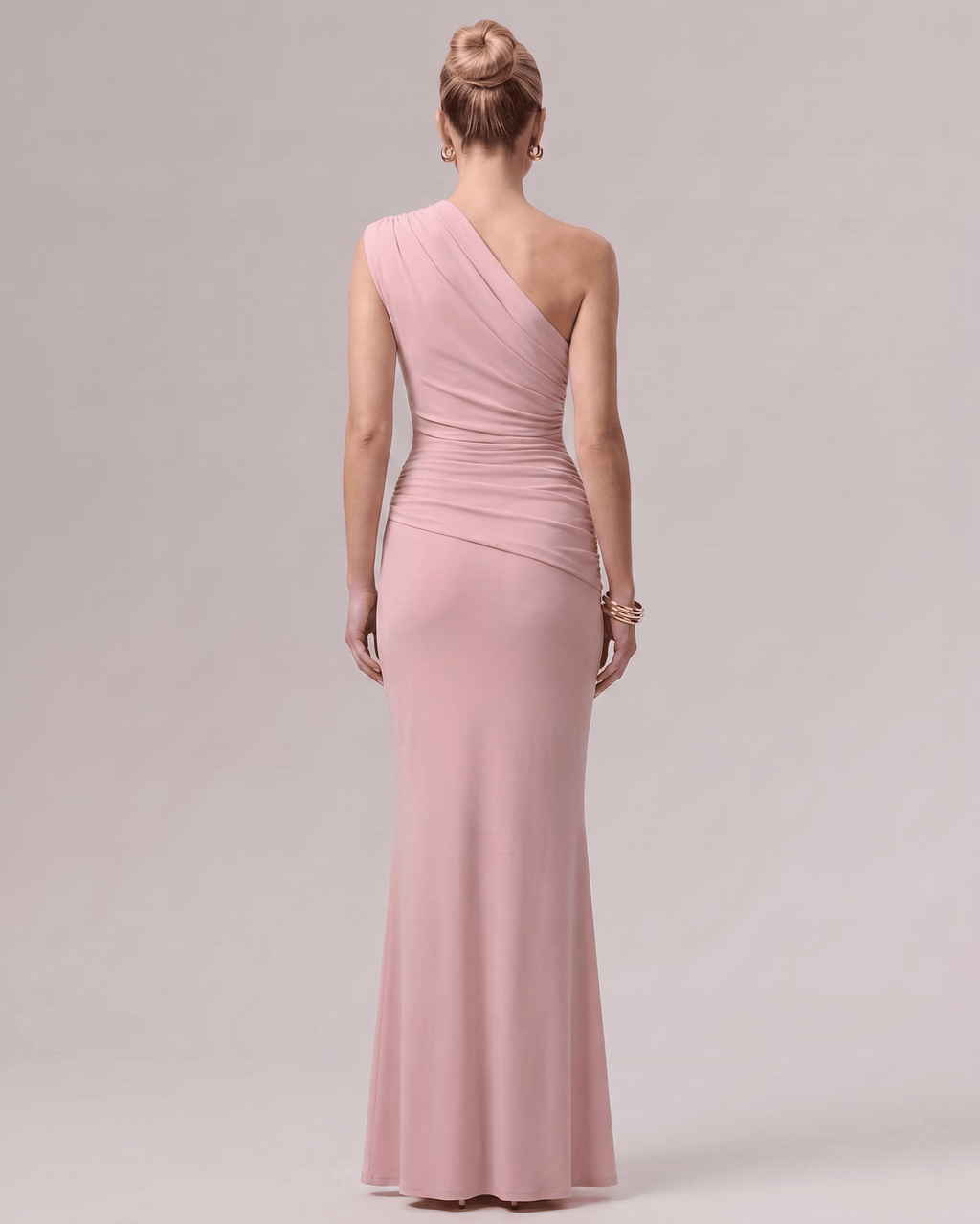Aurelia Maxi Dress featuring a one-shoulder design and soft gathering for a refined look by Lauven.