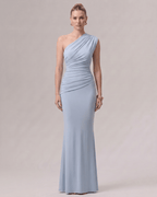 Aurelia Maxi Dress in soft blue, featuring one-shoulder design, smooth stretch jersey, refined silhouette by Lauven.