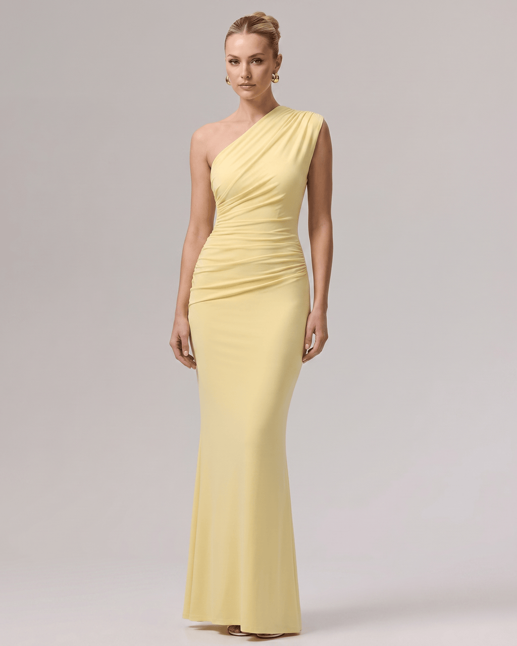 Aurelia Maxi Dress - one-shoulder, stretchy jersey, fluid drape, modern style from Lauven, perfect for elevated occasions.