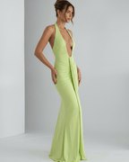 Aurelia Maxi Dress in vibrant green, halter neck, smooth stretch jersey, body-skimming silhouette by Lauven.
