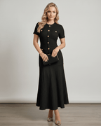Aureline Maxi Dress by Lauven, featuring textured knit, round neck, and flared hem for a polished look.