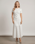 Aureline Maxi Dress by Lauven featuring a textured knit, round neck, and refined silhouette for elegant style.