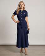 Aureline Maxi Dress by Lauven, featuring textured knit, round neck, and gently flared hem for a polished look.