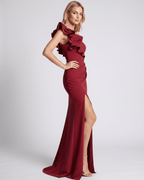 Aurelium Maxi Dress featuring a one-shoulder design, smooth stretch fabric, and stylish wavy detailing by Lauven.