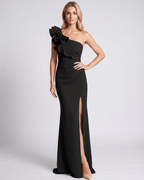 Aurelium Maxi Dress featuring sleek one-shoulder design, smooth stretch fabric, by Lauven for elegant occasions.