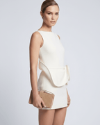 Aurelle Mini Dress - Structured polyester blend, boat neck, elegant bodycon style with 3D waist detail by Lauven.