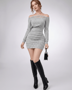 Aveline Mini Dress - Textured knit, off-shoulder bodycon style, elegant and flexible fashion by Lauven.