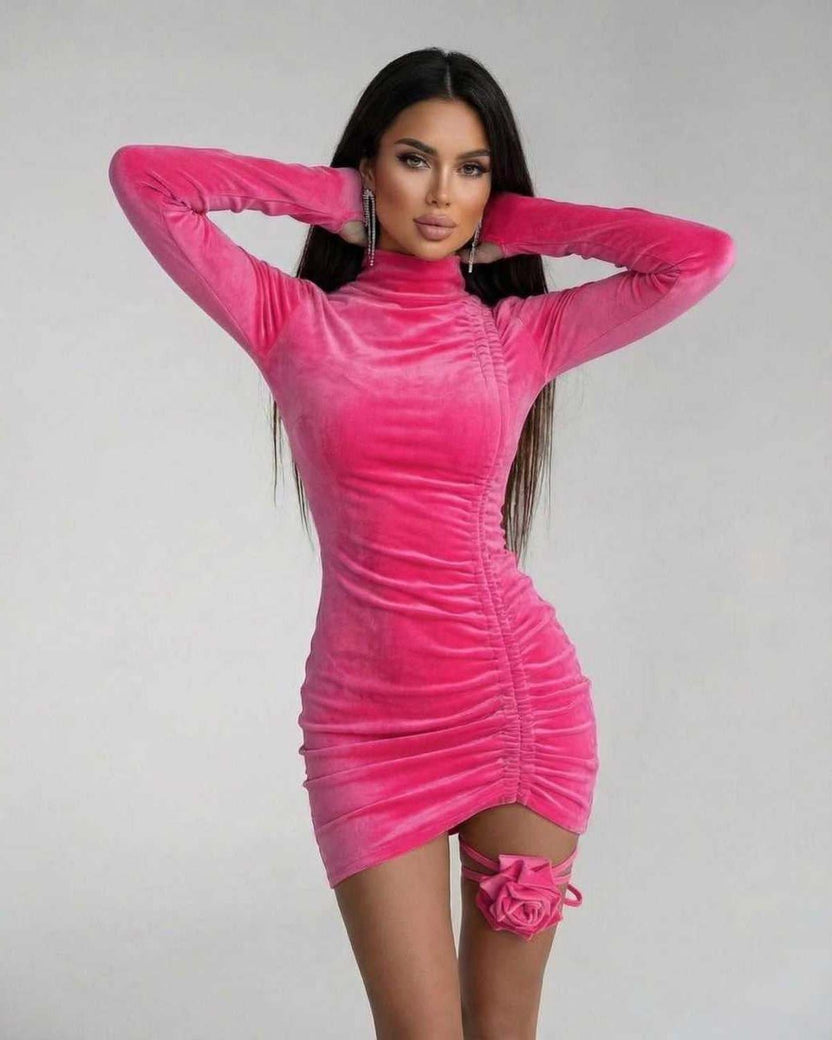 Azura Mini Dress featuring ruched detail, soft-touch fabric, elegant silhouette, by Lauven.