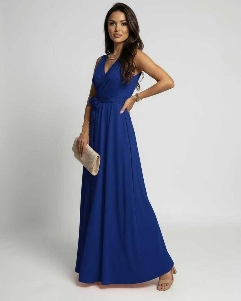 Azure Maxi Dress by Lauven in rich blue with elegant V-neck and flowing maxi length.