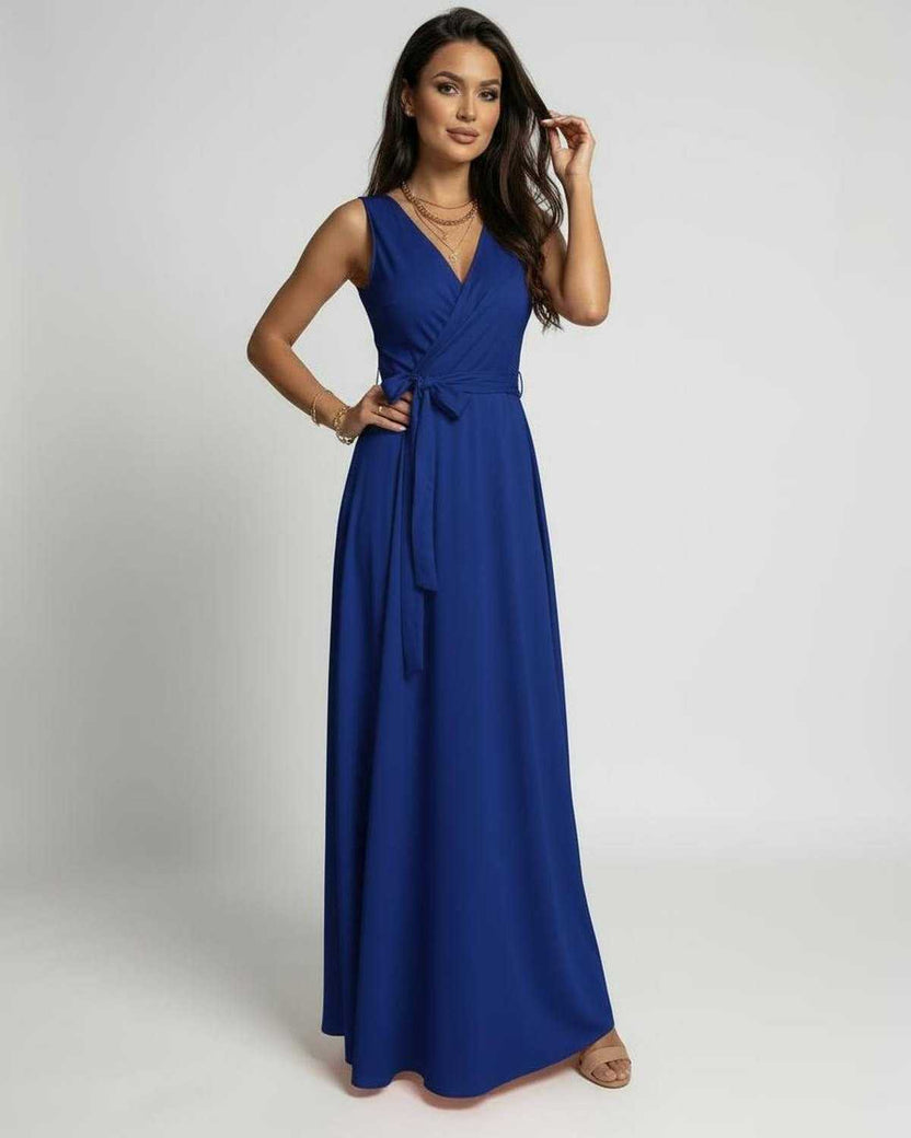 Azure Maxi Dress by Lauven in rich blue with elegant V-neck and flowing silhouette.