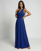 Azure Maxi Dress by Lauven in rich blue with elegant V-neck design and flowing silhouette.