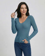 Azure Pullover by Lauven - Women’s V-Neck Pullover Sweater with Slim Fit and Long Sleeve in teal