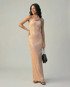 Blush Maxi Dress by Lauven featuring sequin sheath silhouette and halter neckline, perfect for summer evenings.