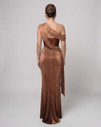 Bronte Maxi Dress - Copper Green draped maxi with bustier detail and shimmer finish by Lauven.