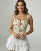 Camellia Corset Top by Lauven, featuring a floral lace-up design and structured fit.