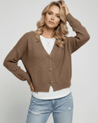 Celeste Cardigan by Lauven - Soft, cozy brown knitwear for modern sophistication and everyday comfort.