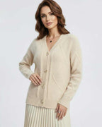 Celeste Cardigan by Lauven - Elegant long-sleeve knitwear with v-neck design, perfect for stylish comfort.