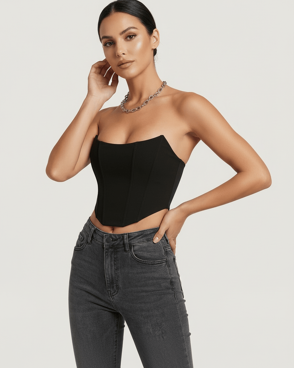 Celeste Corset Top by Lauven, showcasing structured velvet elegance and sophisticated silhouette.