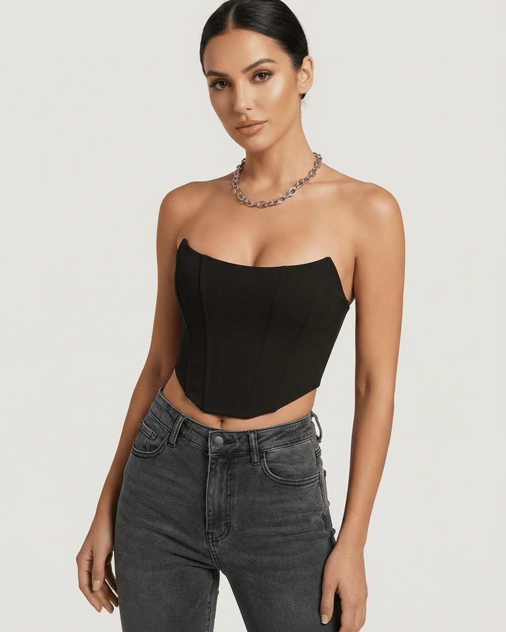 Celeste Corset Top by Lauven, featuring structured velvet elegance and a sophisticated silhouette.