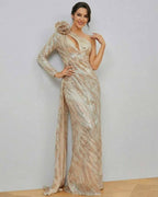 Celeste Maxi Dress by Lauven - Elegant one-shoulder sequin gown with a luxurious design and mermaid silhouette.