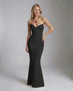 Celeste Maxi Dress by Lauven, elegant black textured knit ankle-length dress with flattering silhouette.