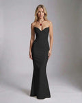 Celeste Maxi Dress by Lauven, elegant textured knit ankle-length dress in black on model.