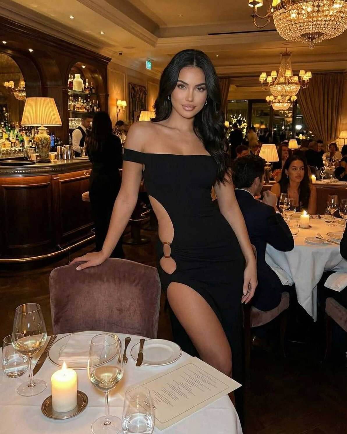 Celeste Maxi Dress by Lauven features off-shoulder design and thigh-high slit, ideal for elegant evening occasions.