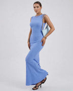 Celeste Maxi Dress by Lauven - Light Blue Sleeveless Slim Fit Ankle-Length Dress, perfect for casual and semi-formal occasions.