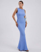 Celeste Maxi Dress by Lauven - Light blue sleeveless slim fit ankle-length dress with modern pencil silhouette.