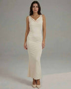 Celeste Maxi Dress – Sleek sleeveless cowl neck, cream tone, elegant silhouette by Lauven.