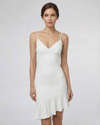 Celeste Mini Dress by Lauven - Elegant white A-line dress with ruffle detail, perfect for any upscale wardrobe.