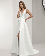 Celestia Maxi Dress – Satin A-Line White Maxi Dress with V-Neck, Bow Detail by Lauven, perfect for refined occasions.