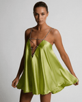 Chartreuse Mini Dress by Lauven featuring a sleek A-line silhouette and V-neckline, perfect for making a bold fashion statement.